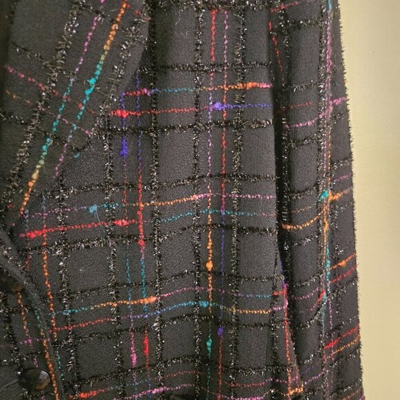 Vintage Lauren Meren Black Tweed Plaid Metallic Blazer Size 12 - Picture 3 of 6